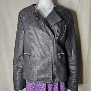 Calvin Klein Faux Leather Moto Jacket Dark Grey Size Large